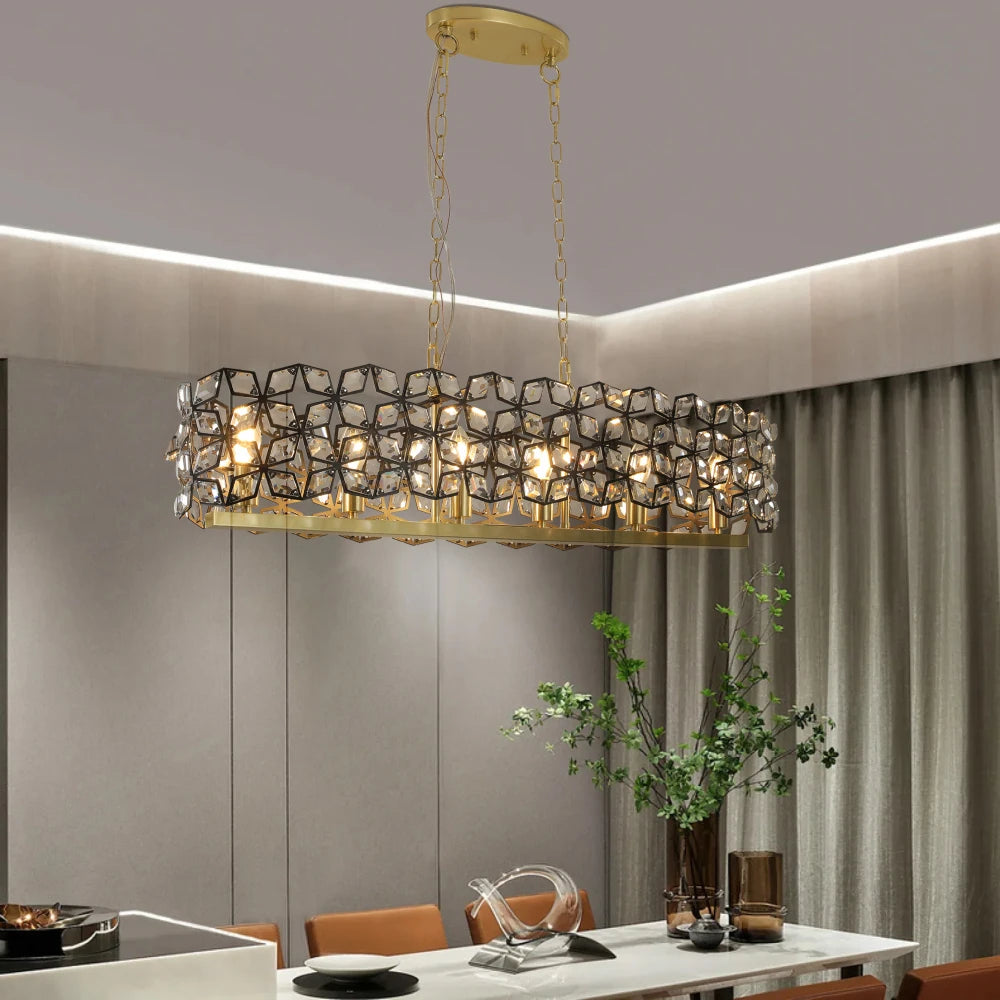 Contemporary Crystal Black and Gold Pendant Chandelier