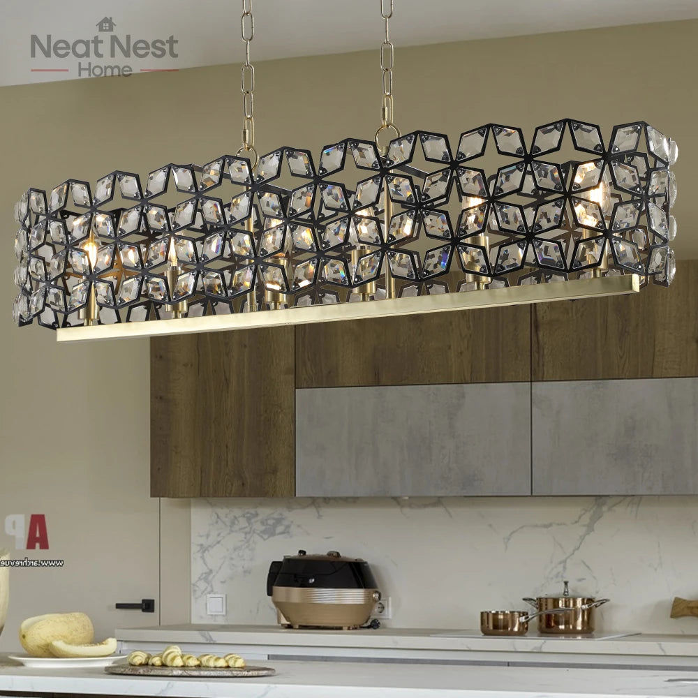 Contemporary Crystal Black and Gold Pendant Chandelier