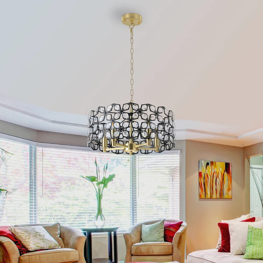 Contemporary Crystal Black and Gold Pendant Chandelier