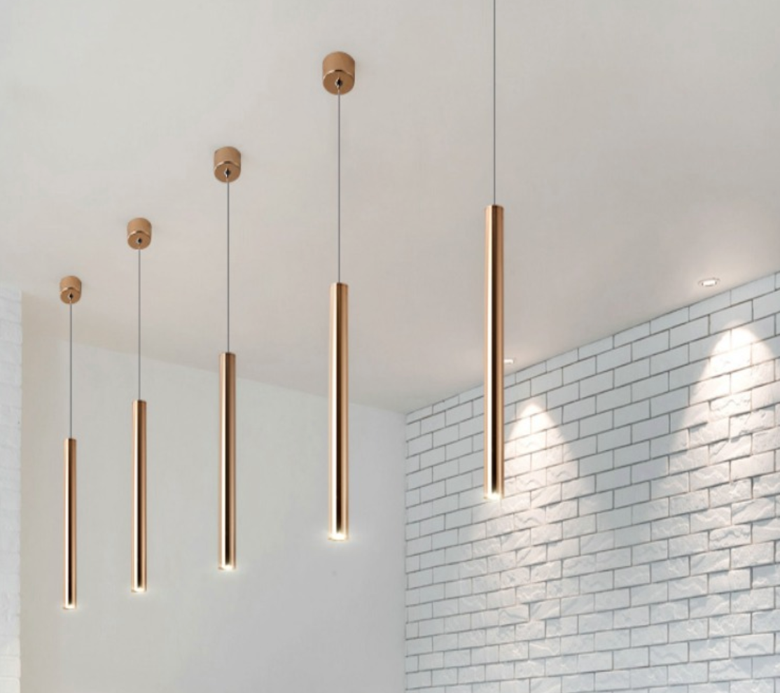 French Gold Long Cylindrical Chandelier Ceiling Light