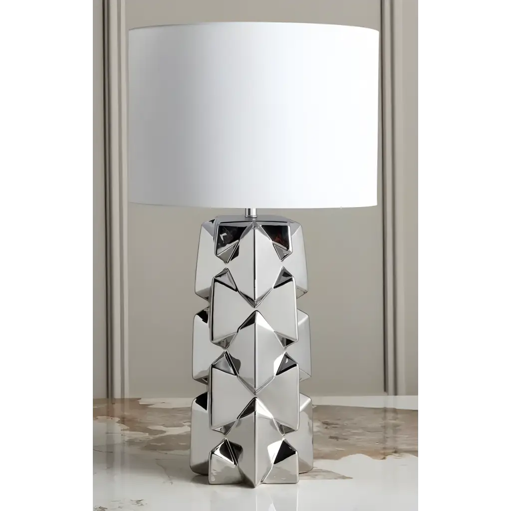 Ariella silver ceramic table lamp - White lampshade - Lampshade lamp