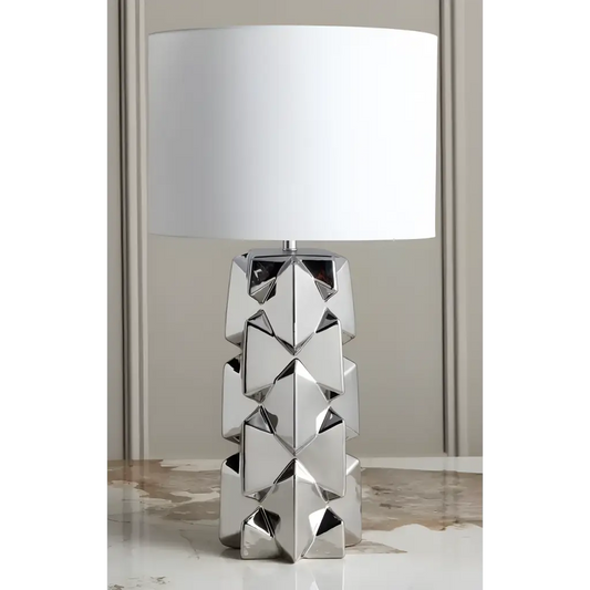 Ariella silver ceramic table lamp - White lampshade - Lampshade lamp