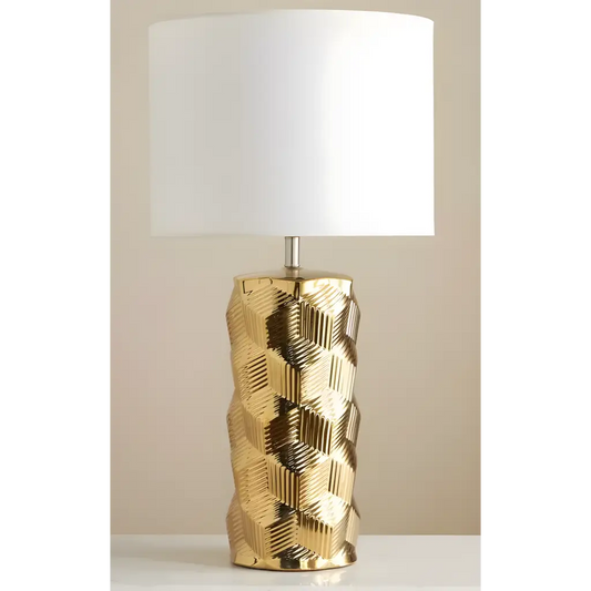 Ashton gold or ivory table lamp - Gold with white lampshade - Lampshade lamp