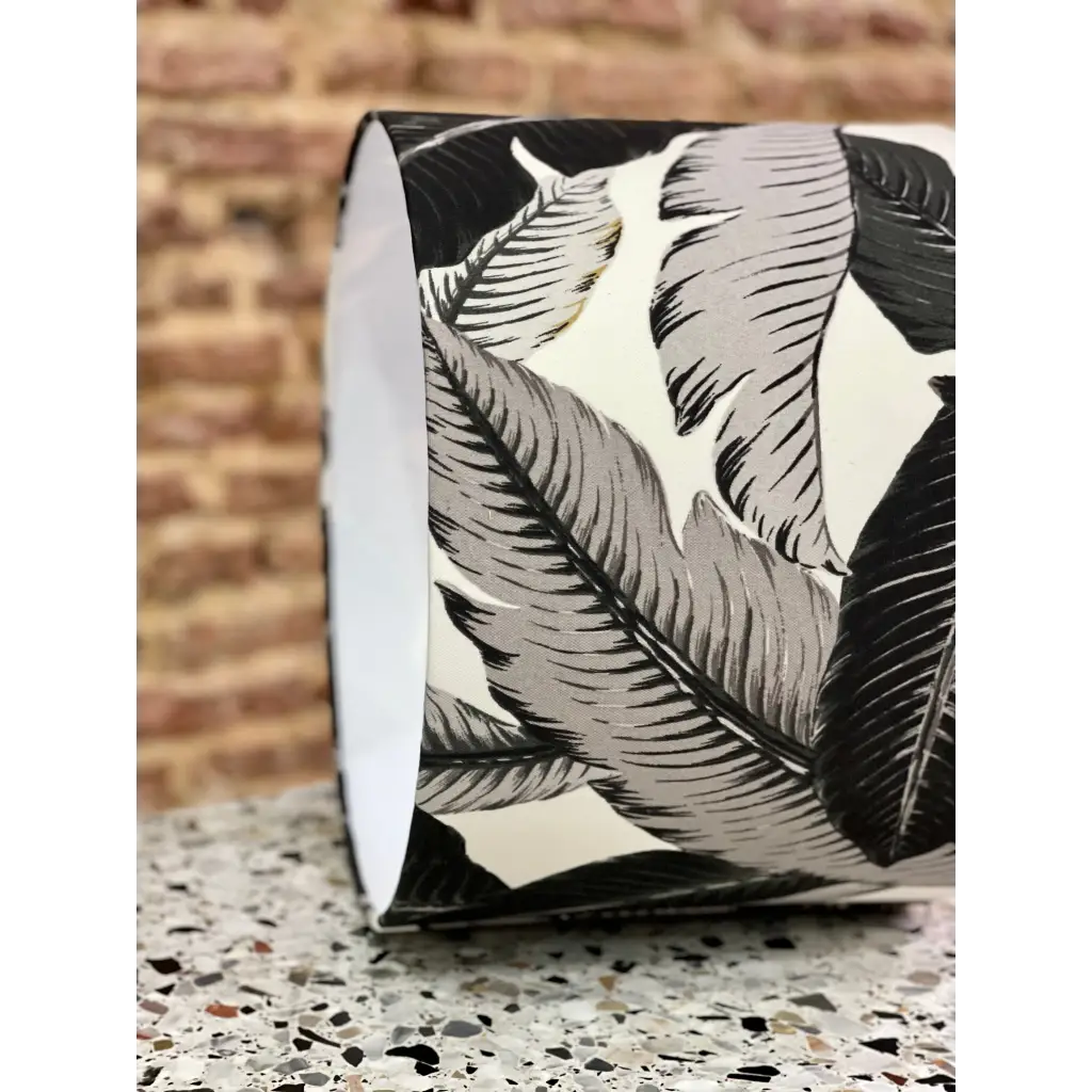 Handmade fabric lampshades Singapore in Tommy Bahama black and white leaf pattern