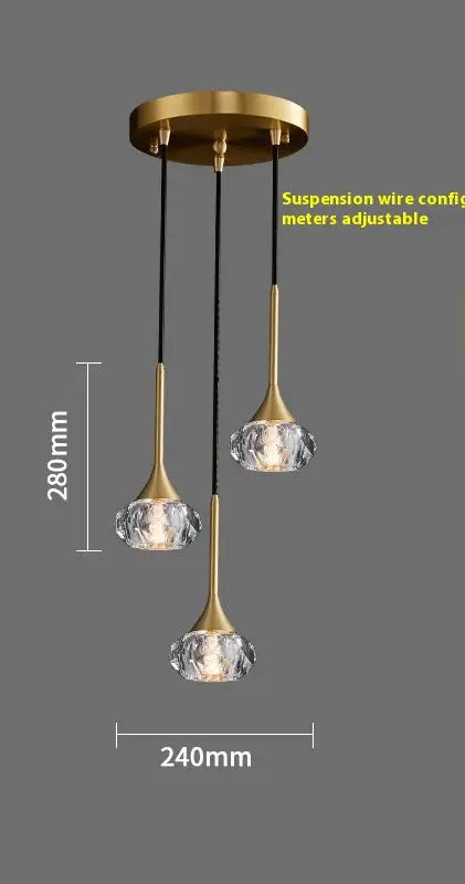 Modern Copper and Crystal Staircase Chandelier
