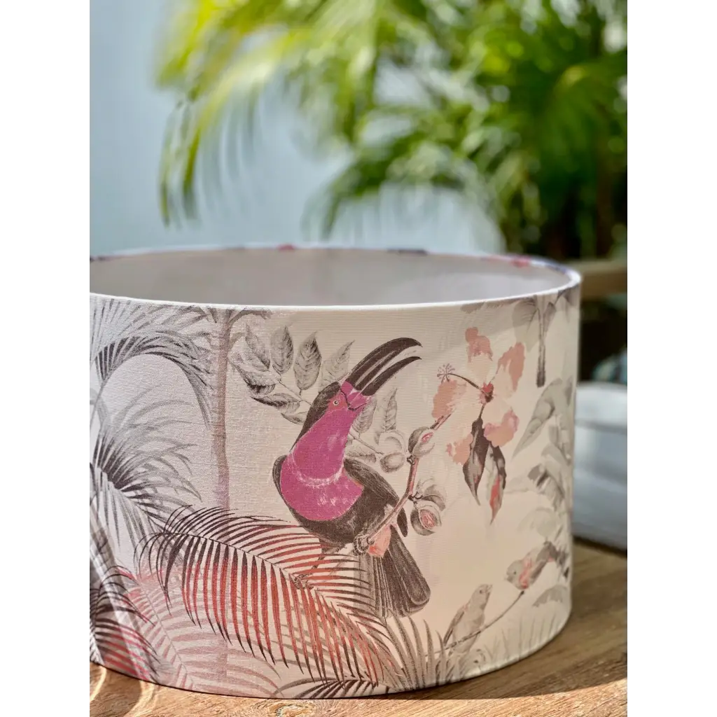 Handmade lampshades Singapore with pink bird and tropical plants