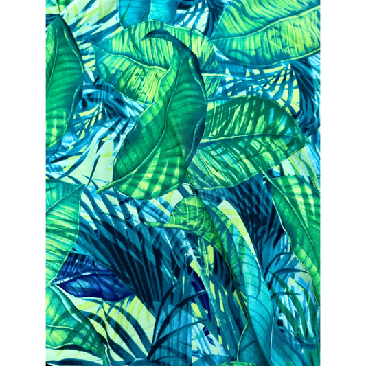 Handmade custom blue and green tropical fern leaf drum lampshade