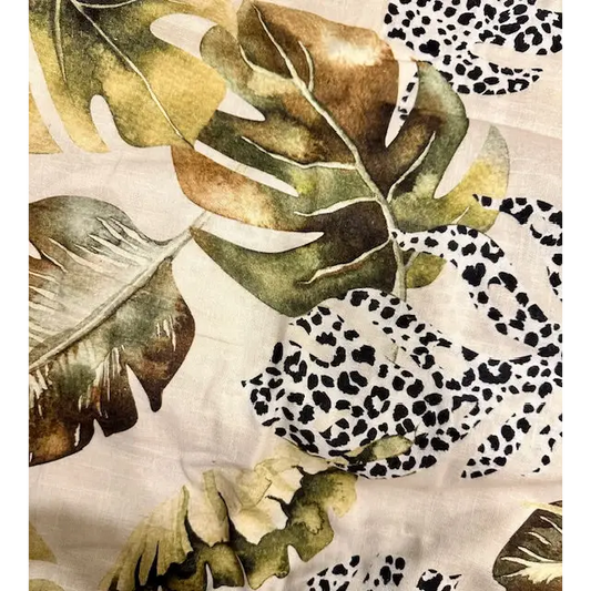 Multi tropical beige and green floral leaf lampshade with leopard print