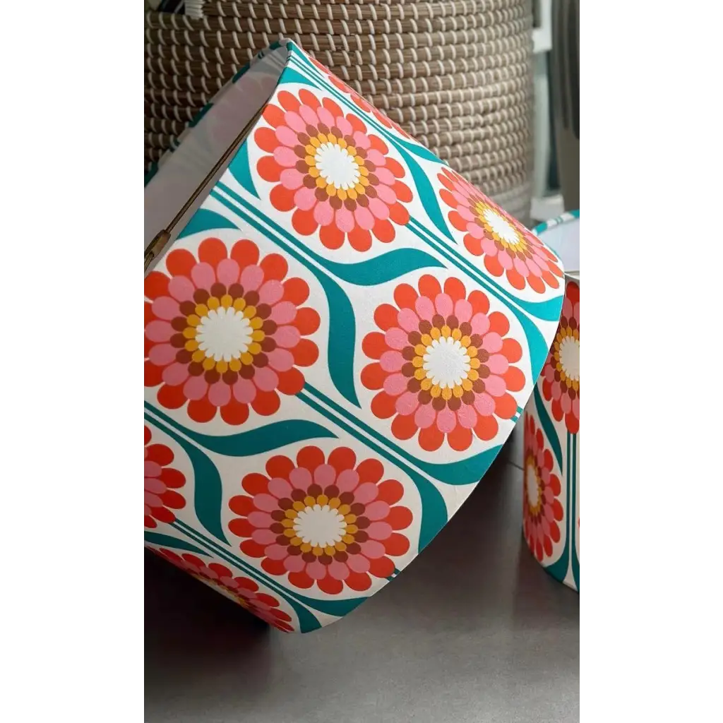 Handmade fabric lampshade Singapore in orange and teal Scandinavian design