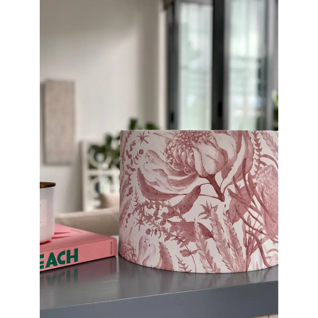 Handmade fabric lampshade Singapore with pink floral pattern