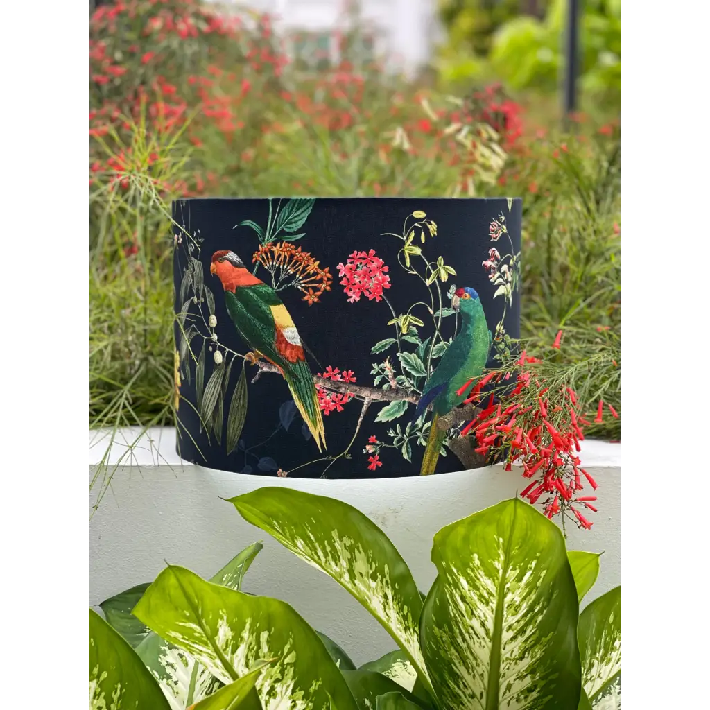 Handmade fabric lampshade Singapore with floral and bird design