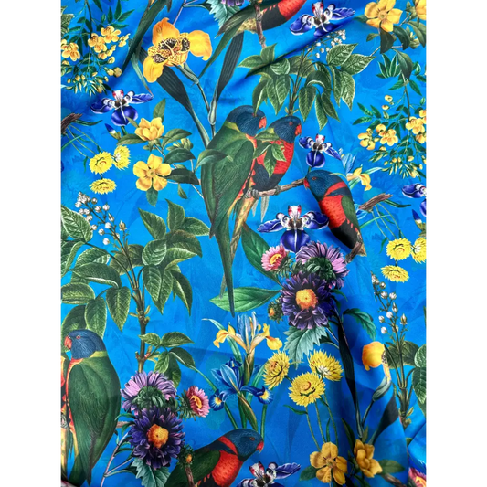 Custom handmade satin tropical blue bird drum lampshade