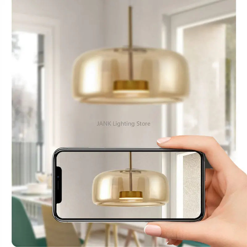 Nordic LED Amber & Smoke Grey Glass Chandelier