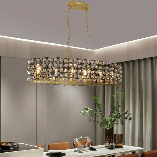 Contemporary Crystal Black and Gold Pendant Chandelier