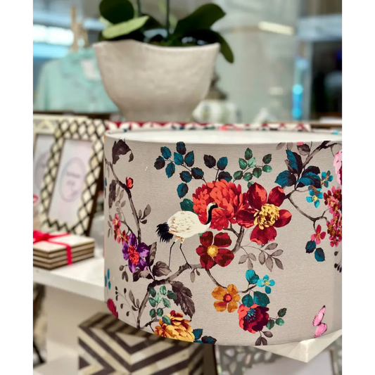 Handmade fabric lampshades Singapore with vivid floral design
