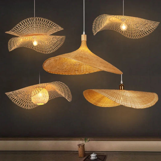 Vintage Handwoven Rattan Bamboo Pendant Lights