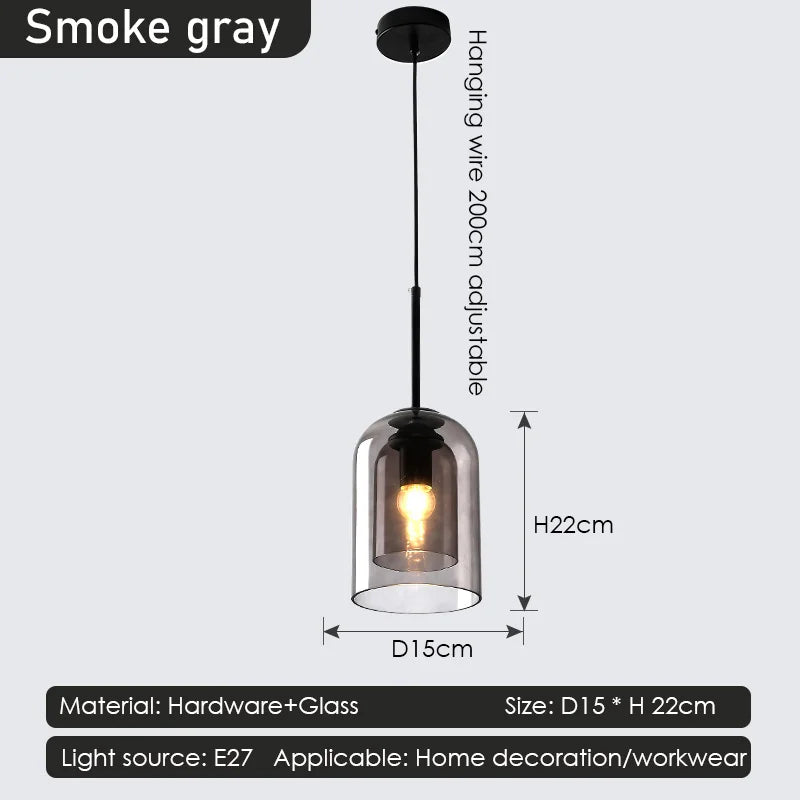 Pendant light with dimensions and specifications on a white background