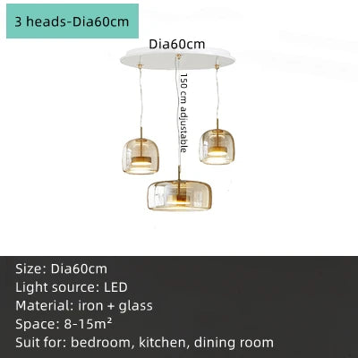 Nordic LED Amber & Smoke Grey Glass Chandelier