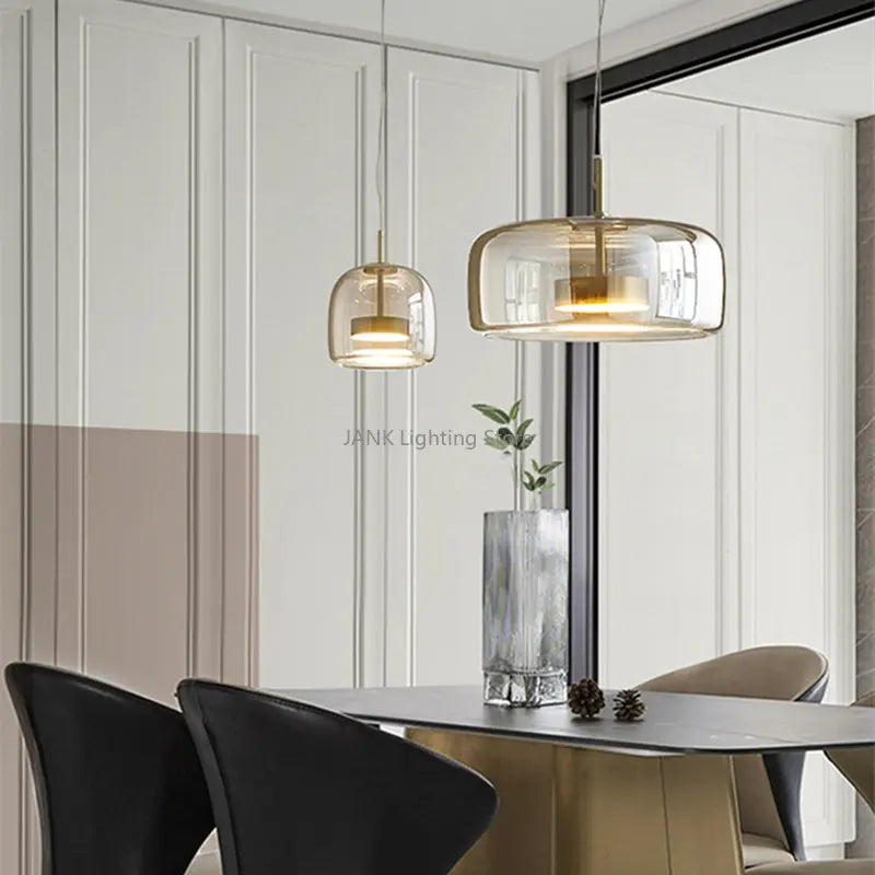 Nordic LED Amber & Smoke Grey Glass Chandelier
