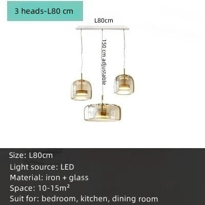 Nordic LED Amber & Smoke Grey Glass Chandelier