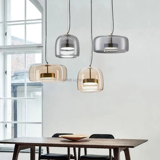 Nordic LED Amber & Smoke Grey Glass Chandelier