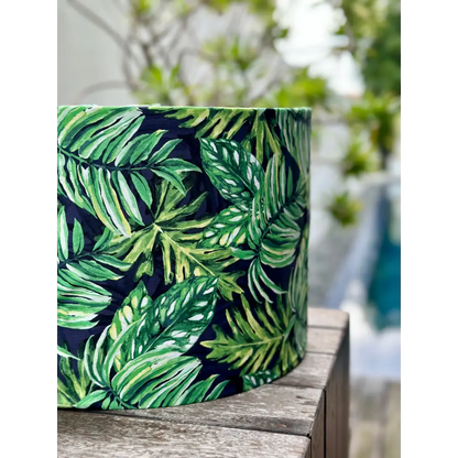 Handmade custom tropical green and black drum lampshade 