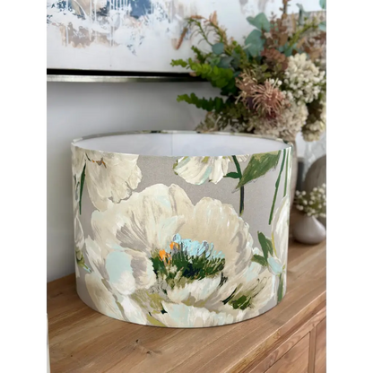 Beige floral lampshade with green and orange flowers