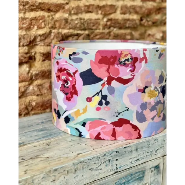 Handmade fabric lampshade Singapore with floral design.