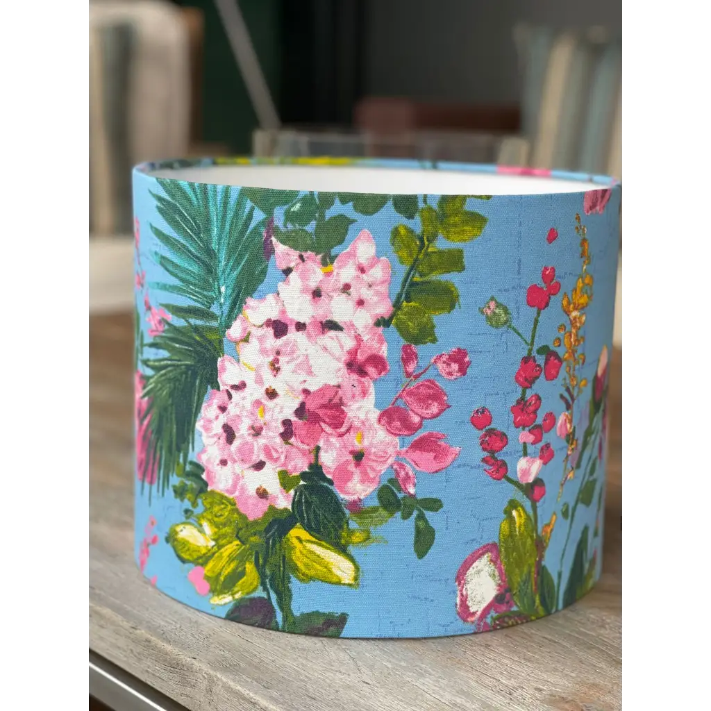 Handmade fabric lampshade Singapore with floral design.
