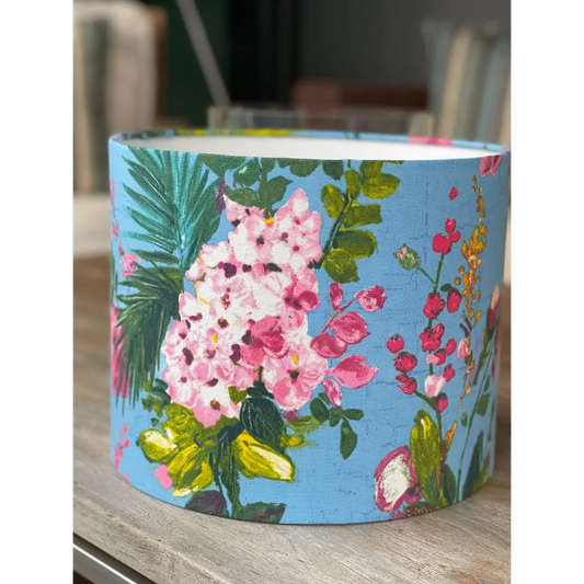 Handmade fabric lampshade Singapore with floral design.