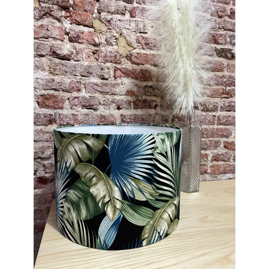 Handmade fabric lampshade Singapore with leaf pattern