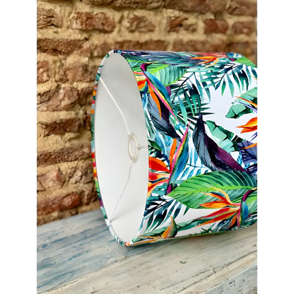 Bird of paradise drum lampshade with white UPVC lining