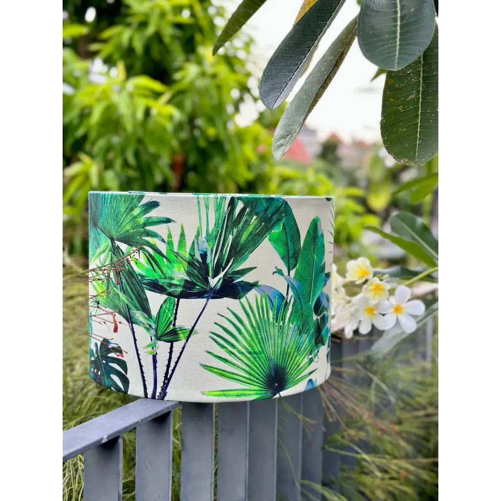 Handmade fabric lampshade Singapore with leaf design 