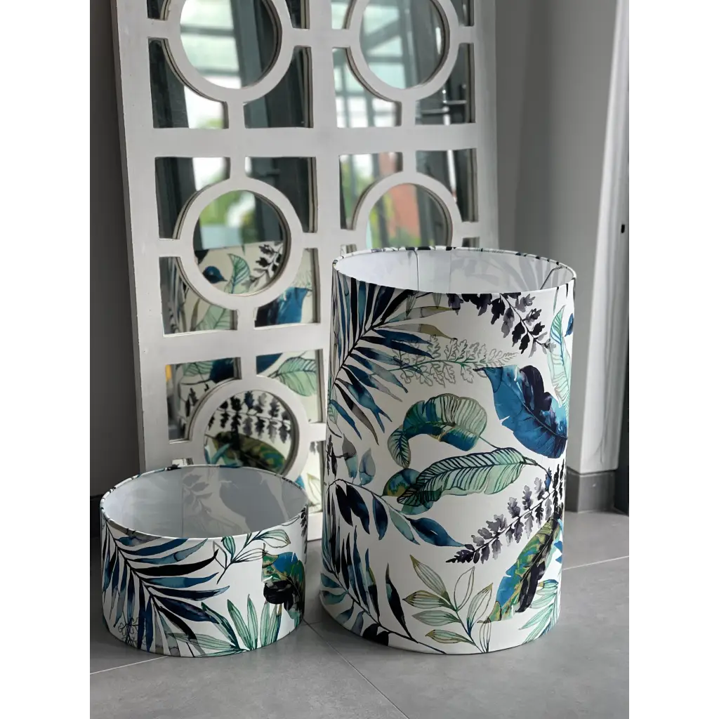 Handmade fabric lampshade Singapore with leaf pattern